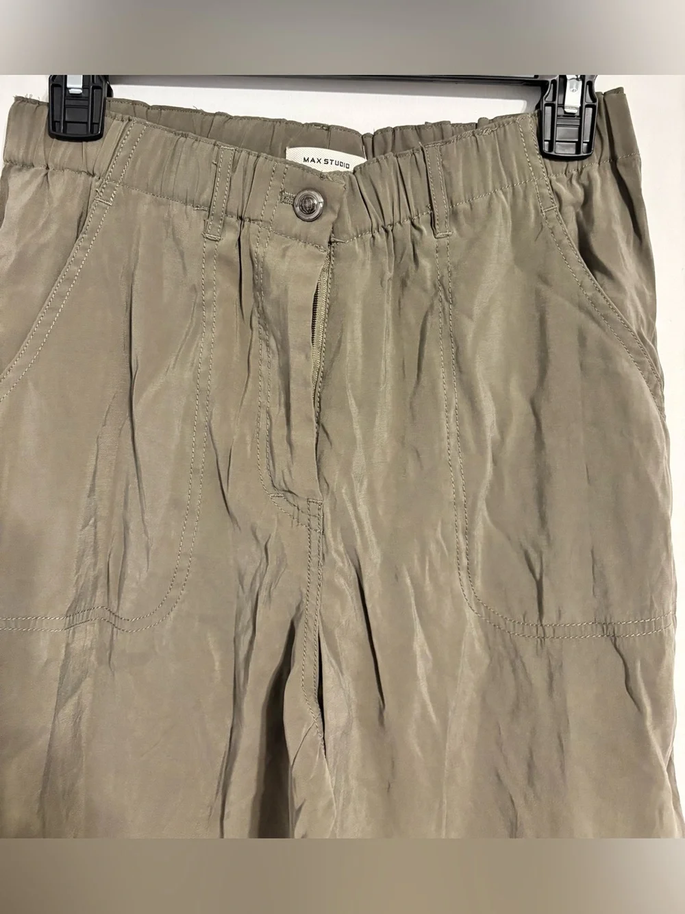 Max Studio Olive Green Wide-Leg Cargo Pants